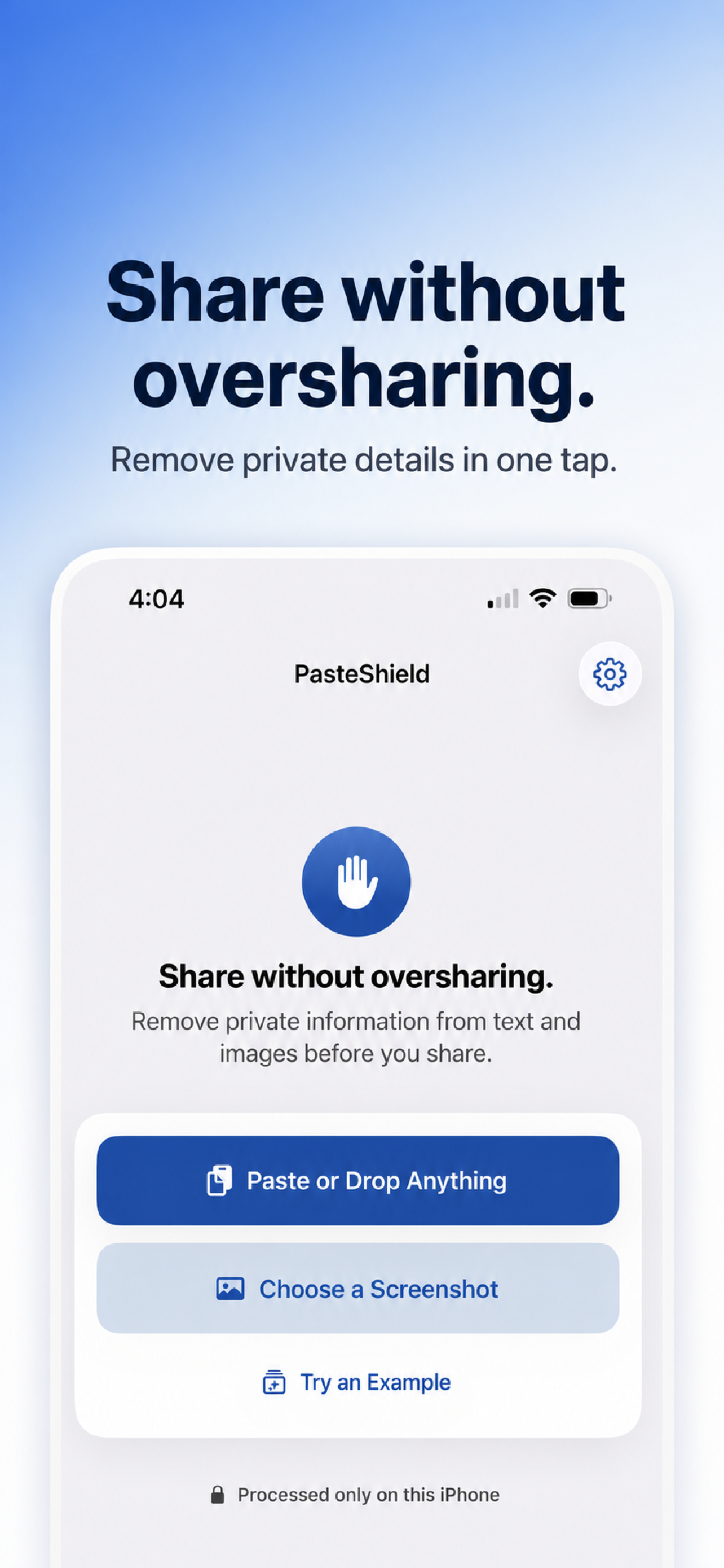 PasteShield home screen