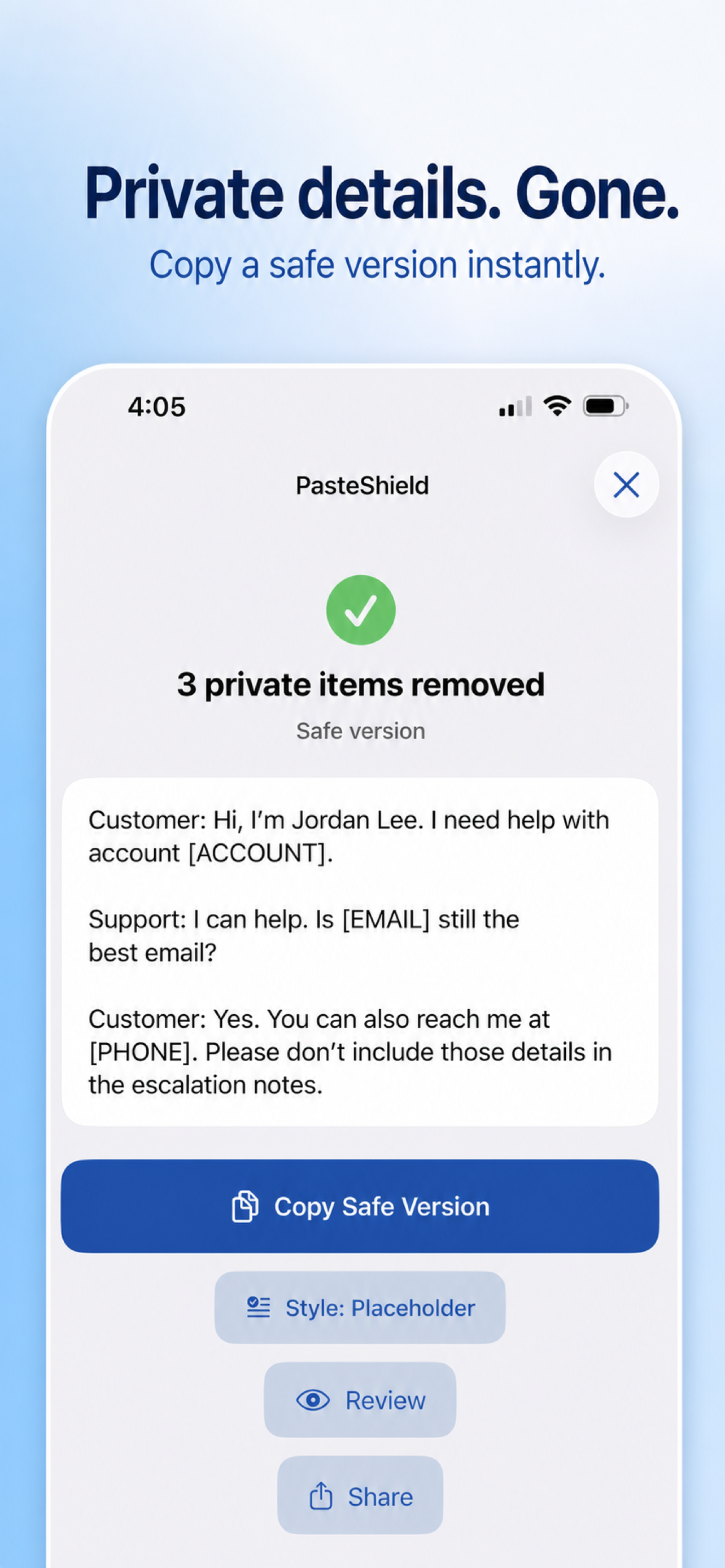 PasteShield protected text result